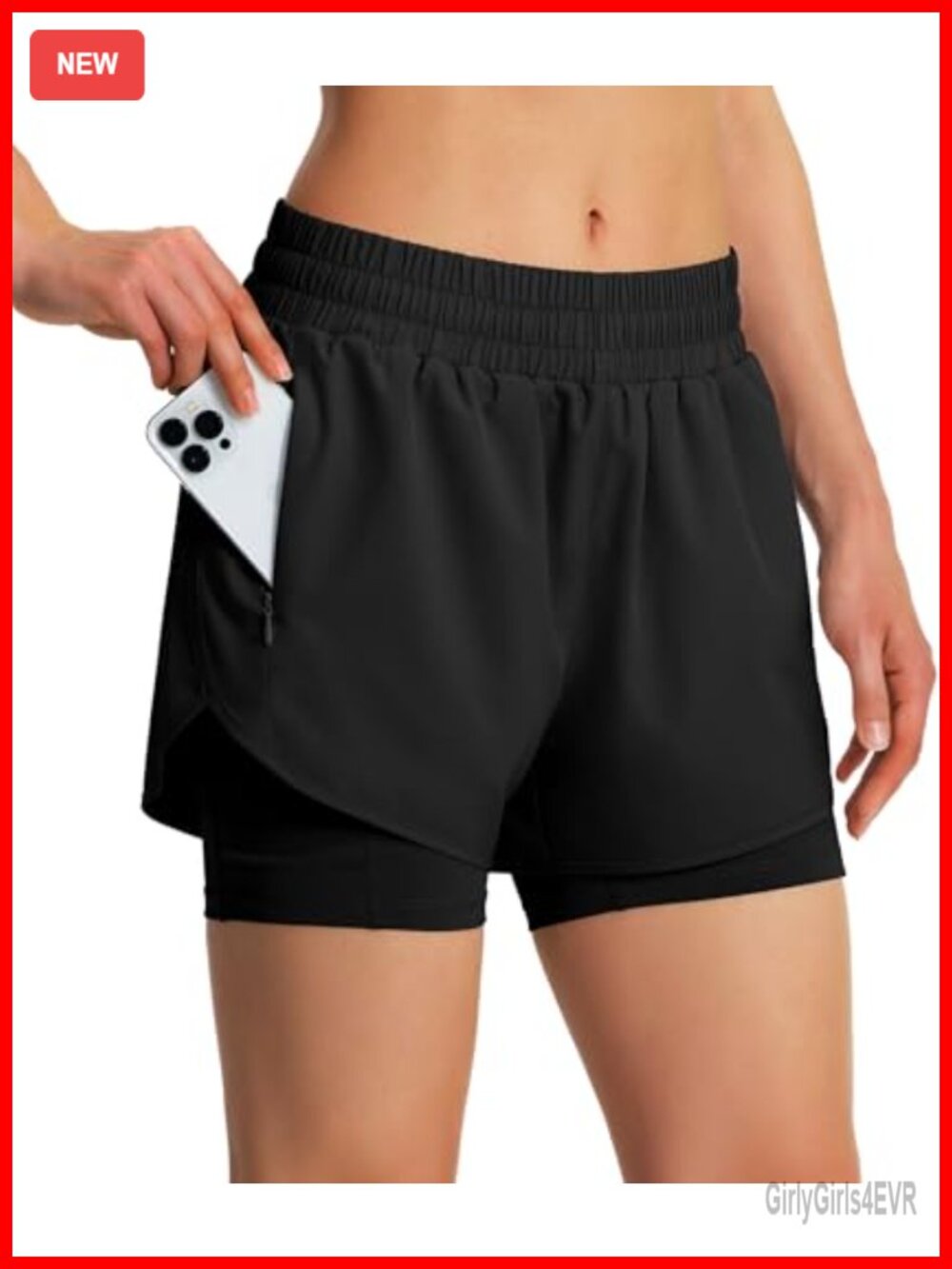 2 in 1 Athletic Running Shorts Quick Dry Liner Split Hem Pockets